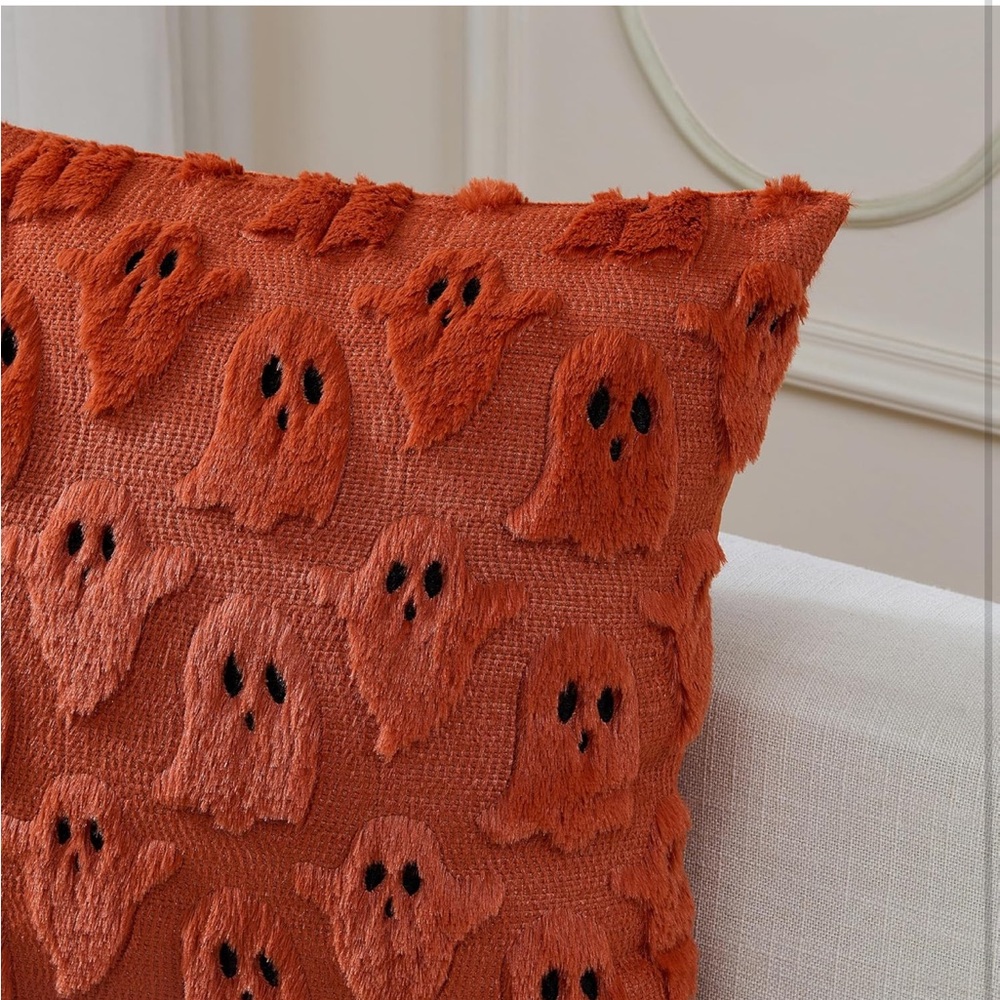 Orange Ghost Pattern Throw Pillows - Picture 3 of 9